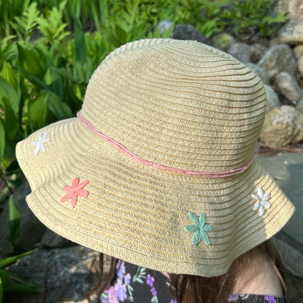 Floral Straw Sun Beach Gardening Hat | Toddler Girl | Fits 2T–4T